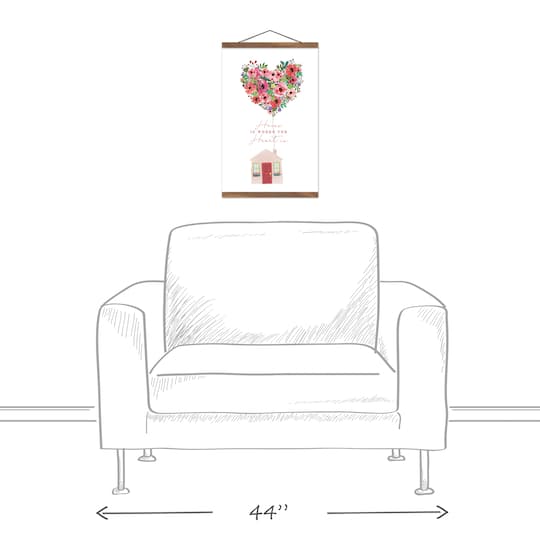 Home Where Heart Is Flower Balloon Teak Hanging Canvas Wall Art